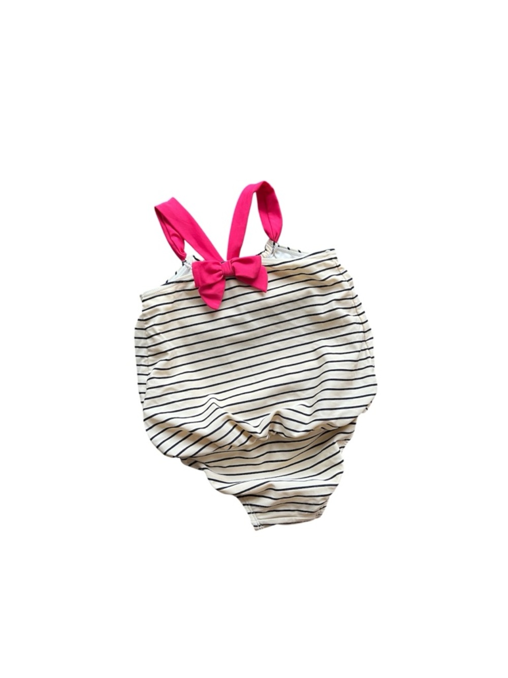 Baby Gap 18-24M Swimsuit Navy Blue Stripes Hot Pink Bow Nautical Preppy Coastal